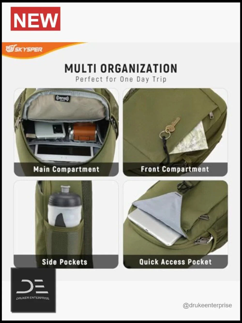Recycled Polyester RFID Sling Bag Anti-Theft Crossbody Travel Daypack